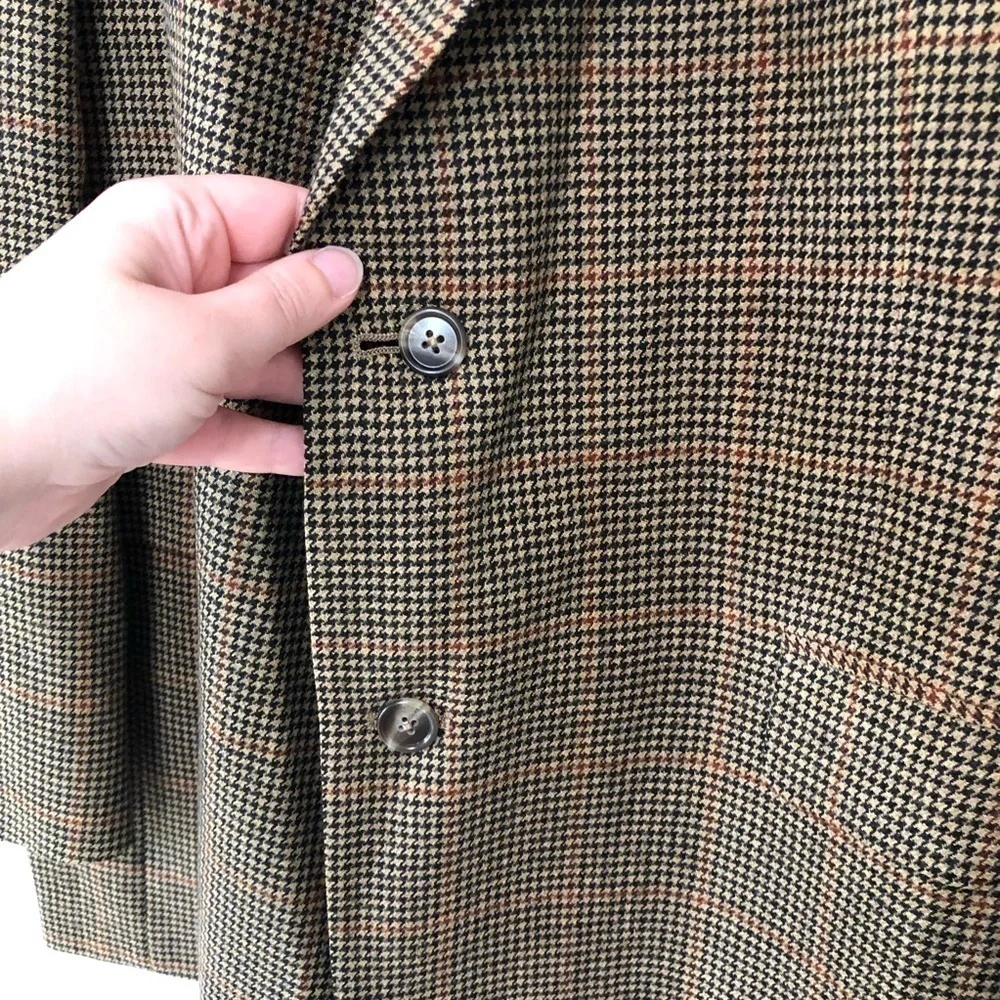 Burberrys Vintage Mens Houndstooth Wool Blazer 46 Long
